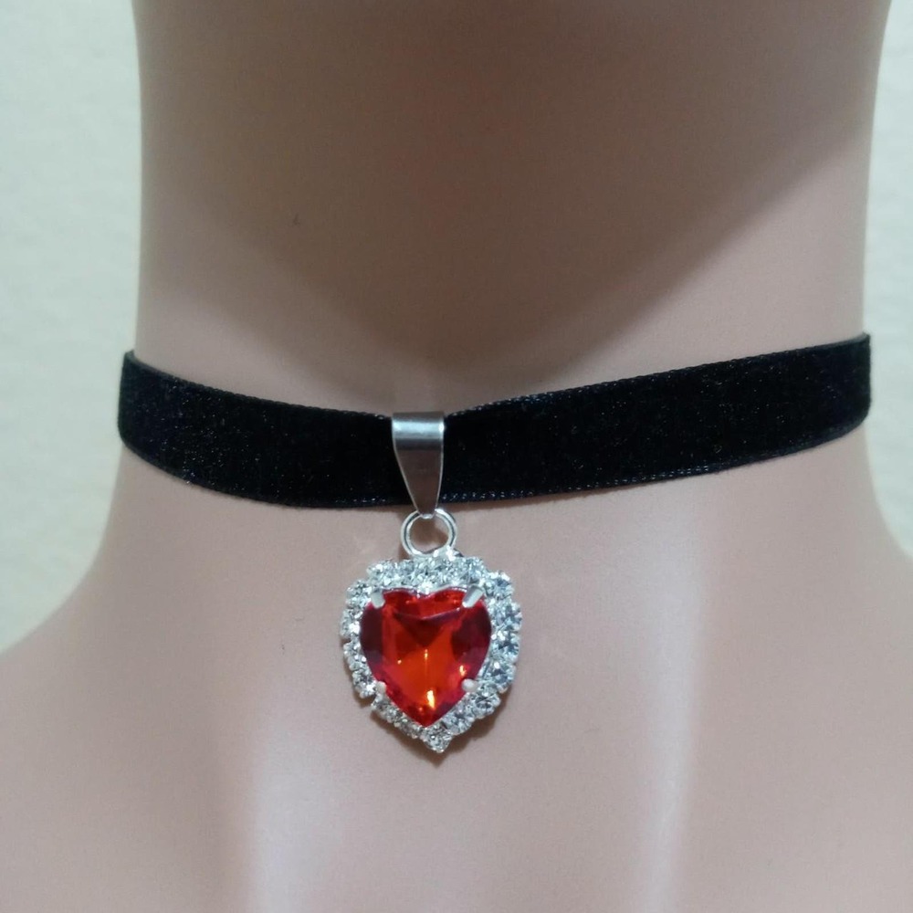 Red color heart silver tone